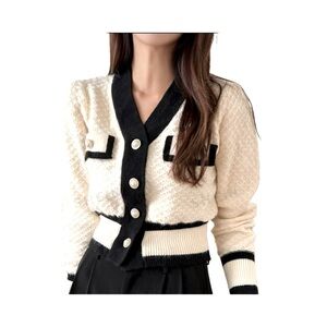 Elegant Black and Cream Women's Cardigan